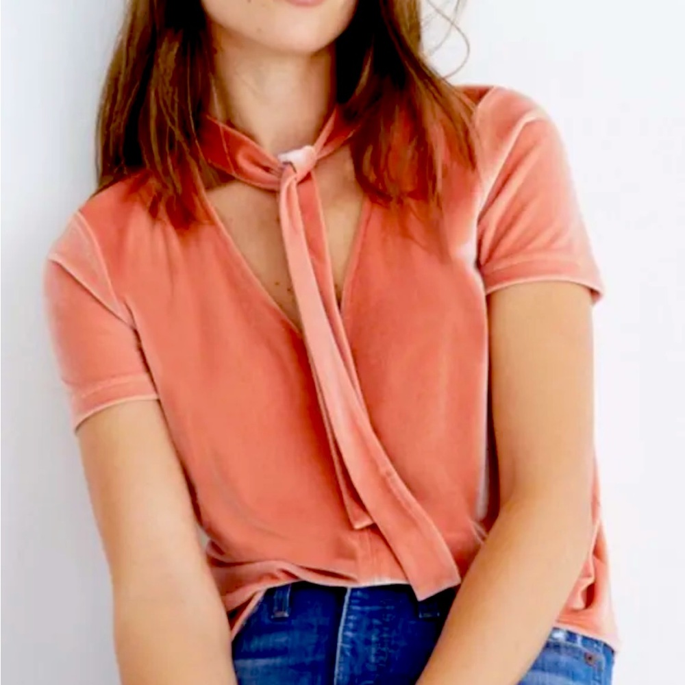 Madewell velvet tie neck top XXS